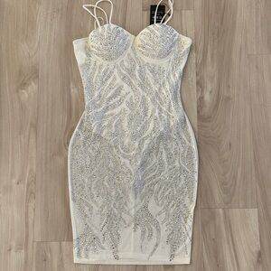 NWT Vanilla Bella Boutique White Crystal Flames Dress